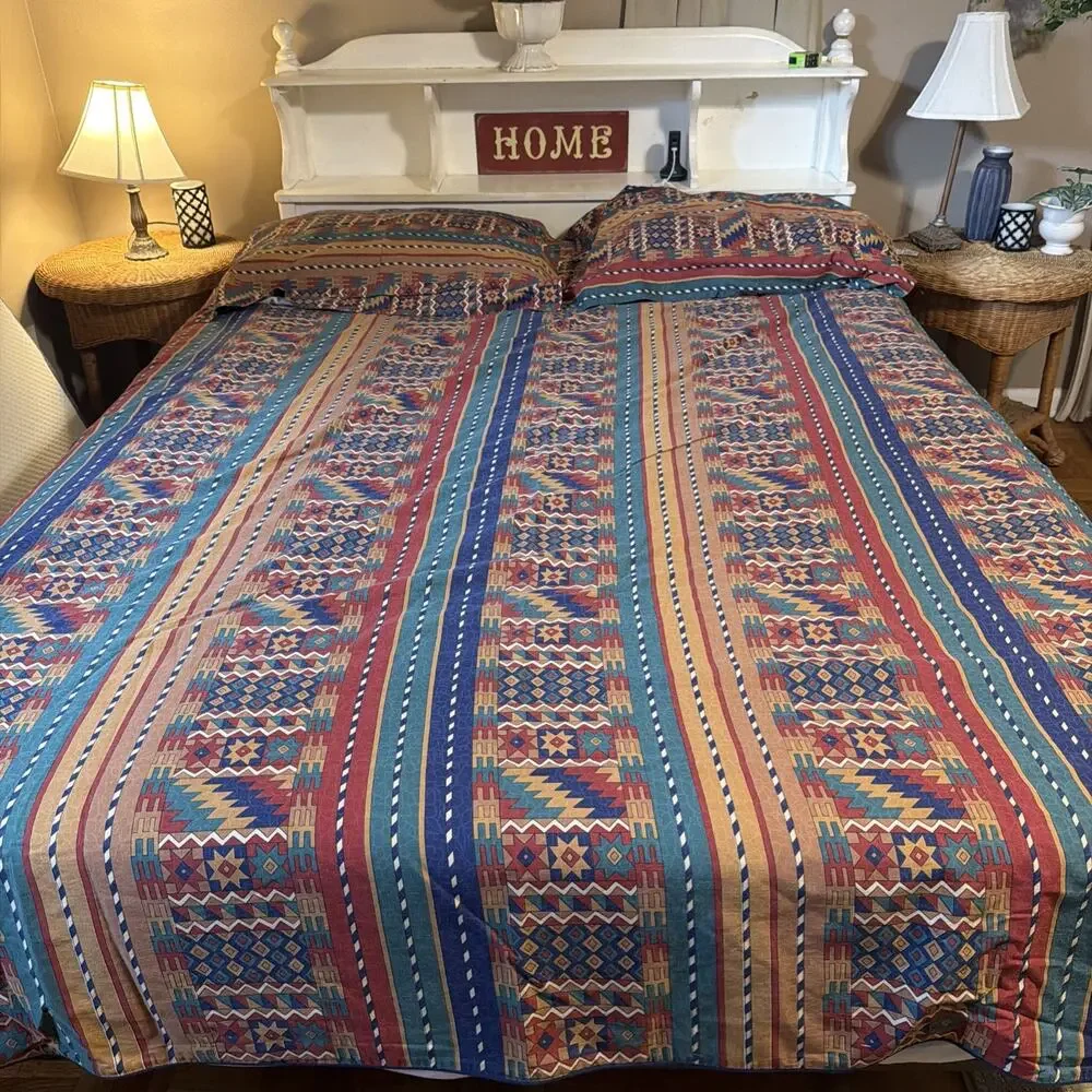 Vintage Beacon Looms Southwestern Aztec Print Full/Queen Size Duvet Shams USA